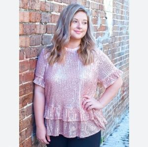🎉HP MIDNIGHT TOASTS SEQUIN TOP - ROSE New Size 2X